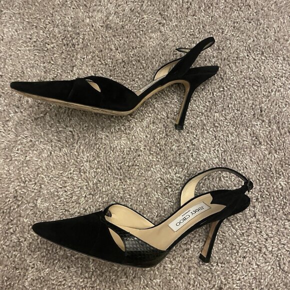 JIMMY CHOO D’Orsay Cutout Leather And Suede Heels In Black - Picture 3 of 8